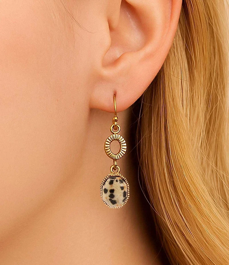 Barse Bronze and Dalmation Jasper Terra Linear Earrings