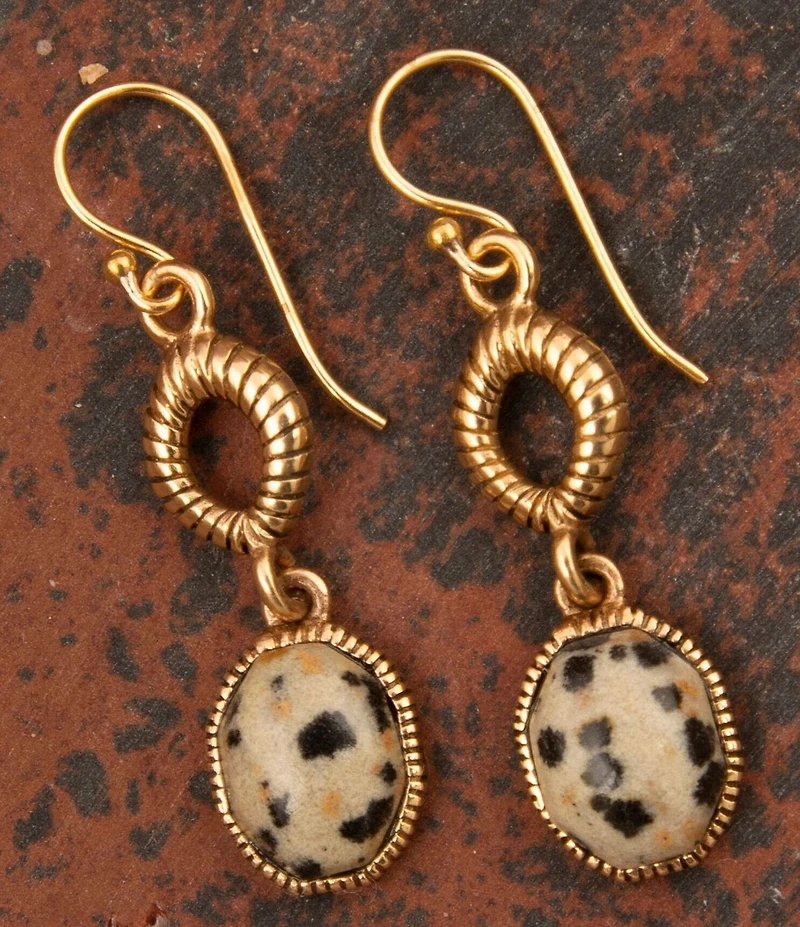 Barse Bronze and Dalmation Jasper Terra Linear Earrings