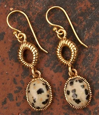 Barse Bronze and Dalmation Jasper Terra Linear Earrings