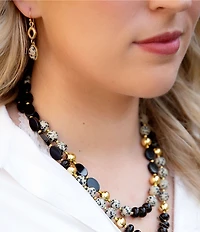 Barse Bronze and Dalmation Jasper Terra Linear Earrings