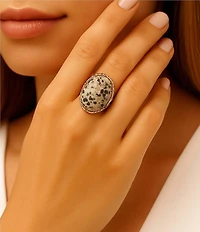 Barse Bronze and Dalmation Jasper Terra Statement Ring
