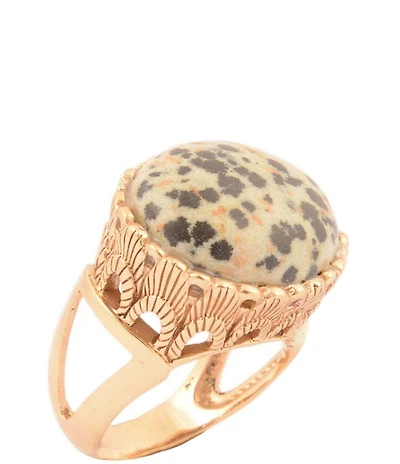 Barse Dalmatian Jasper Golden Statement Ring