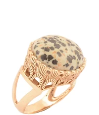 Barse Dalmatian Jasper Golden Statement Ring