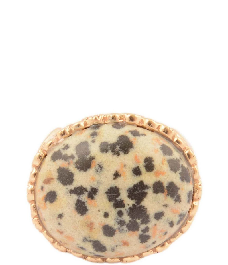 Barse Dalmatian Jasper Golden Statement Ring