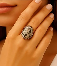 Barse Dalmatian Jasper Golden Statement Ring