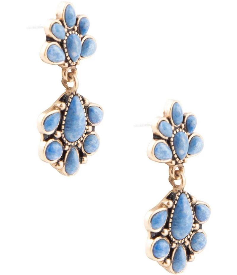Barse Concho Denim Blue Lapis Double Golden Drop Earrings