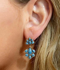 Barse Concho Denim Blue Lapis Double Golden Drop Earrings