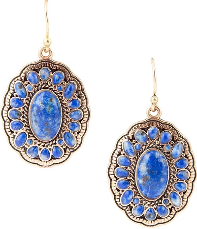 Barse Concho Denim Blue Lapis Golden Drop Earrings