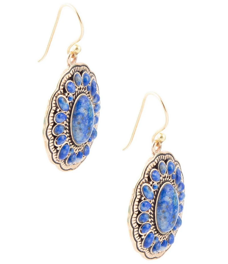 Barse Concho Denim Blue Lapis Golden Drop Earrings