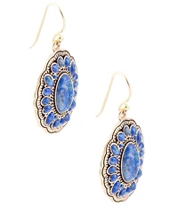 Barse Concho Denim Blue Lapis Golden Drop Earrings