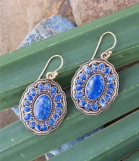 Barse Concho Denim Blue Lapis Golden Drop Earrings