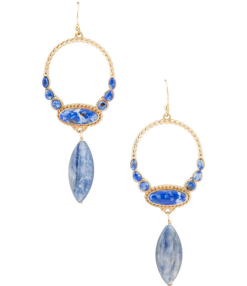 Barse Bronze and Denim Lapis Concho Statement Orbital Drop Earrings