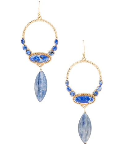 Barse Bronze and Denim Lapis Concho Statement Orbital Drop Earrings