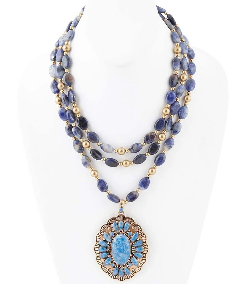 Barse Concho Denim Blue Lapis Golden Statement Necklace