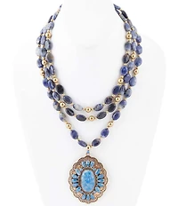 Barse Concho Denim Blue Lapis Golden Statement Necklace