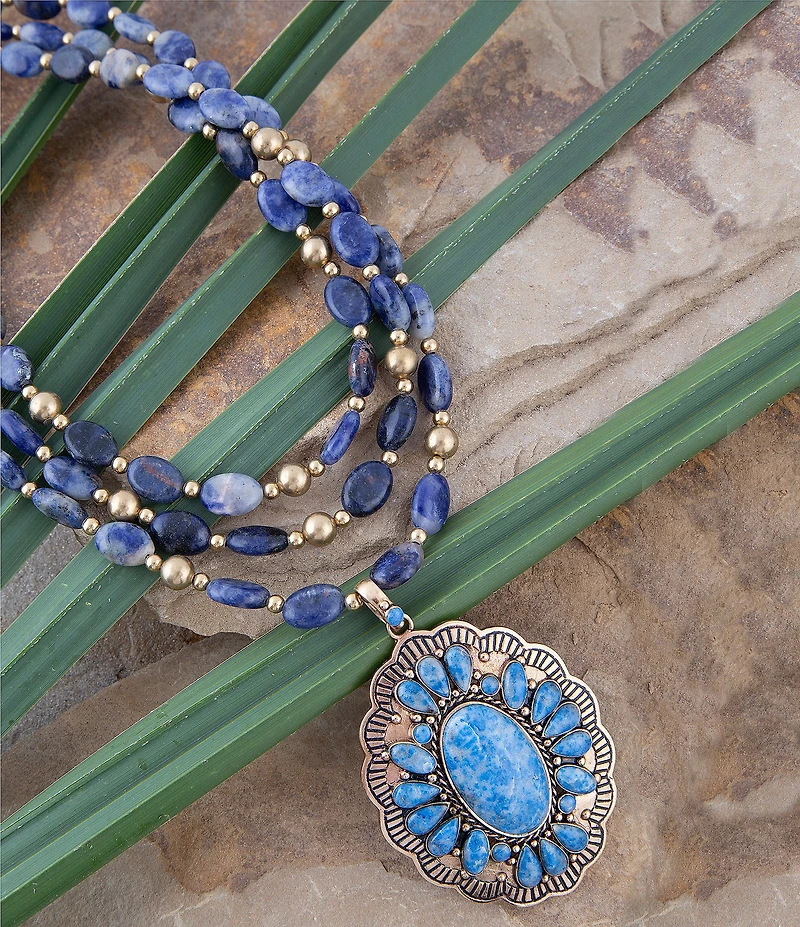 Barse Concho Denim Blue Lapis Golden Statement Necklace