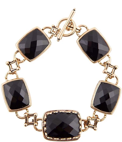 Barse Black Onyx Golden Link Bracelet