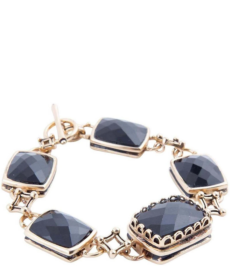 Barse Black Onyx Golden Link Bracelet