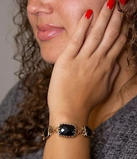 Barse Black Onyx Golden Link Bracelet