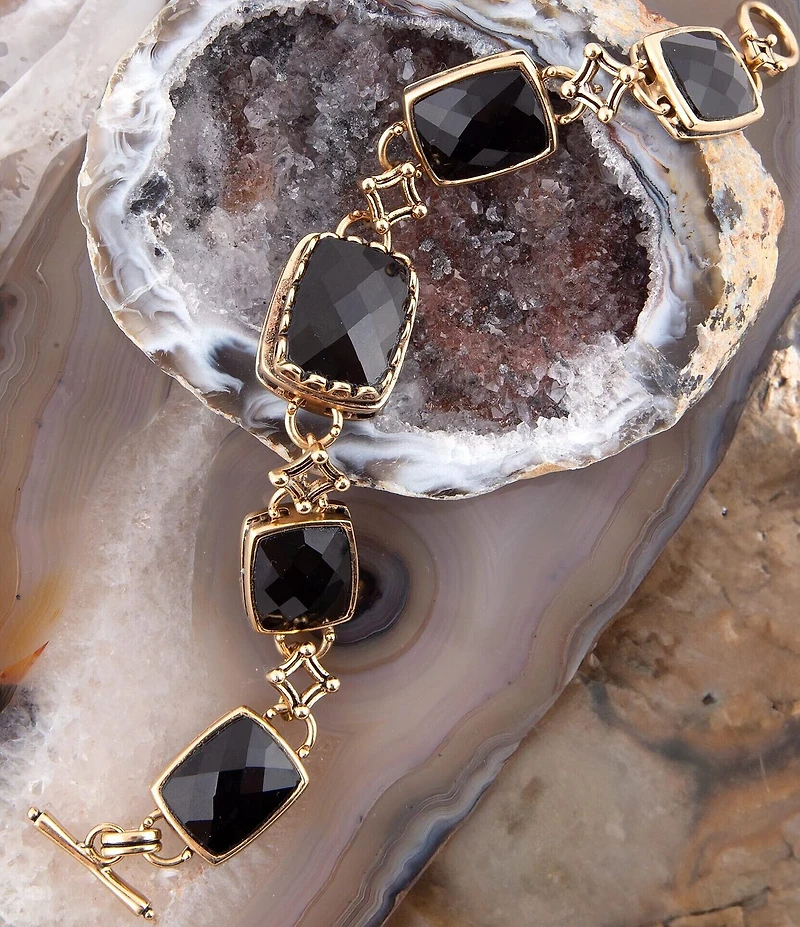 Barse Black Onyx Golden Link Bracelet