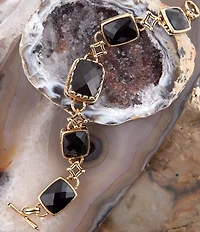 Barse Black Onyx Golden Link Bracelet