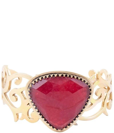 Barse Red Bordeaux Quartz Golden Statement Cuff Bracelet