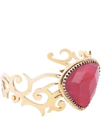 Barse Red Bordeaux Quartz Golden Statement Cuff Bracelet