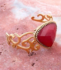 Barse Red Bordeaux Quartz Golden Statement Cuff Bracelet