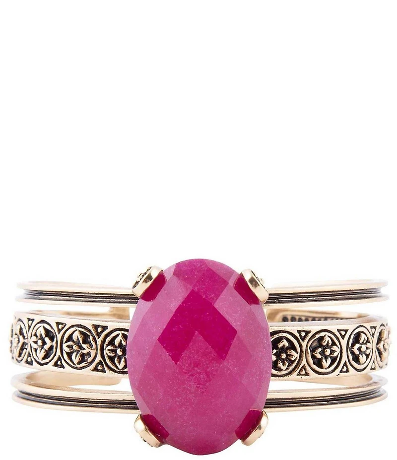 Barse Red Raspberry Quartz Golden Statement Cuff Bracelet