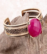 Barse Red Raspberry Quartz Golden Statement Cuff Bracelet