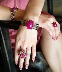 Barse Red Raspberry Quartz Golden Statement Cuff Bracelet