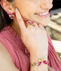 Barse Pink Fuchsia Agate Golden Butterfly Floral Adjustable Bracelet