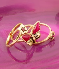 Barse Pink Fuchsia Agate Golden Butterfly Triple Ring Set