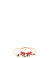 Barse Pink Fuchsia Agate Golden Butterfly Triple Ring Set