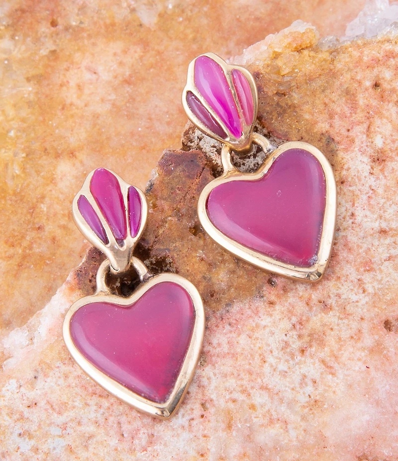 Barse Pink Agate Heart Drop Golden Earrings