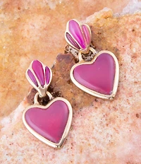 Barse Pink Agate Heart Drop Golden Earrings