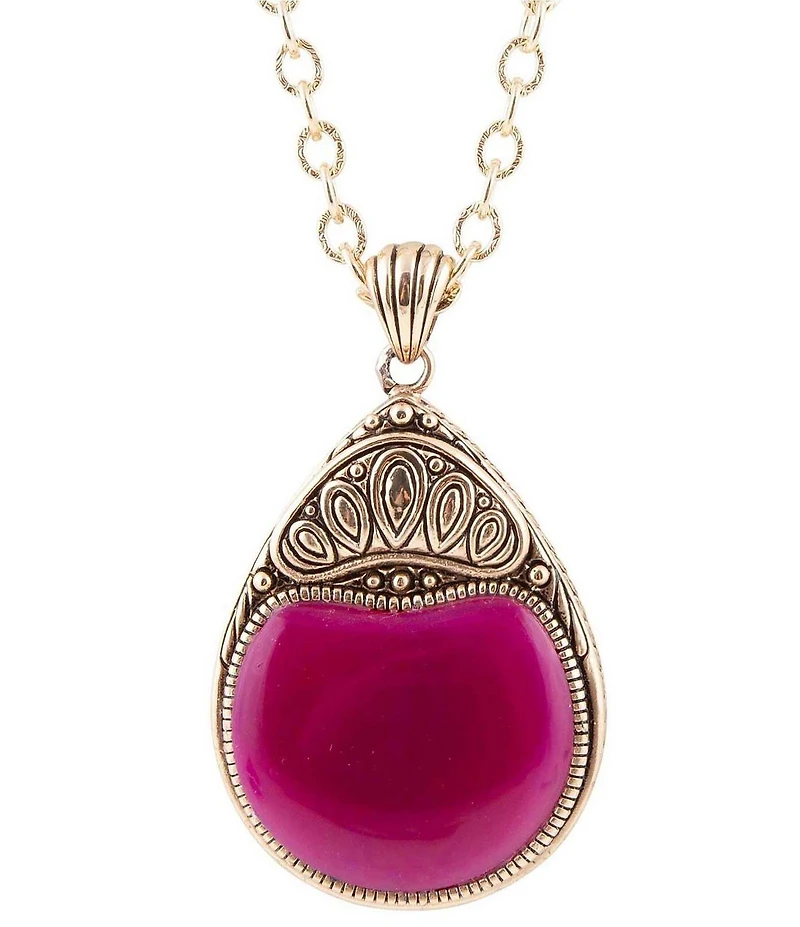 Barse Flamenco Pink Magenta Agate Golden Pendant Necklace