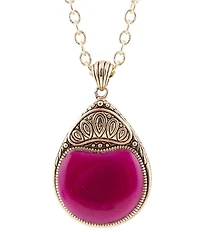Barse Flamenco Pink Magenta Agate Golden Pendant Necklace