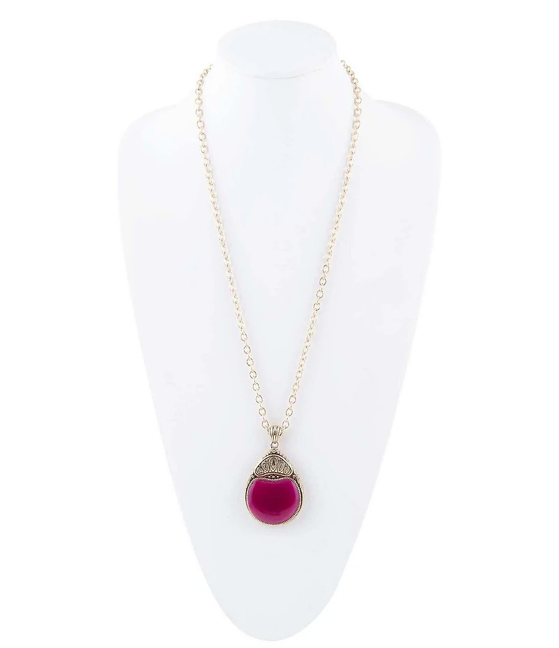 Barse Flamenco Pink Magenta Agate Golden Pendant Necklace