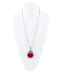 Barse Flamenco Pink Magenta Agate Golden Pendant Necklace