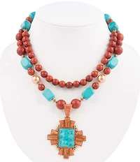 Barse Bronze and Genuine Baguette Statement Necklace