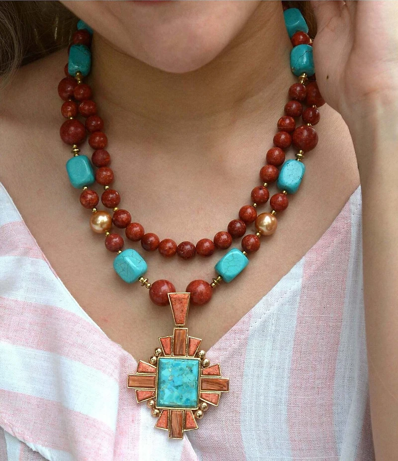 Barse Bronze and Genuine Baguette Statement Necklace