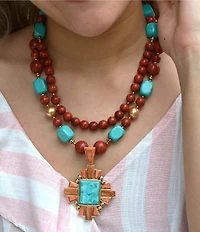 Barse Bronze and Genuine Baguette Statement Necklace