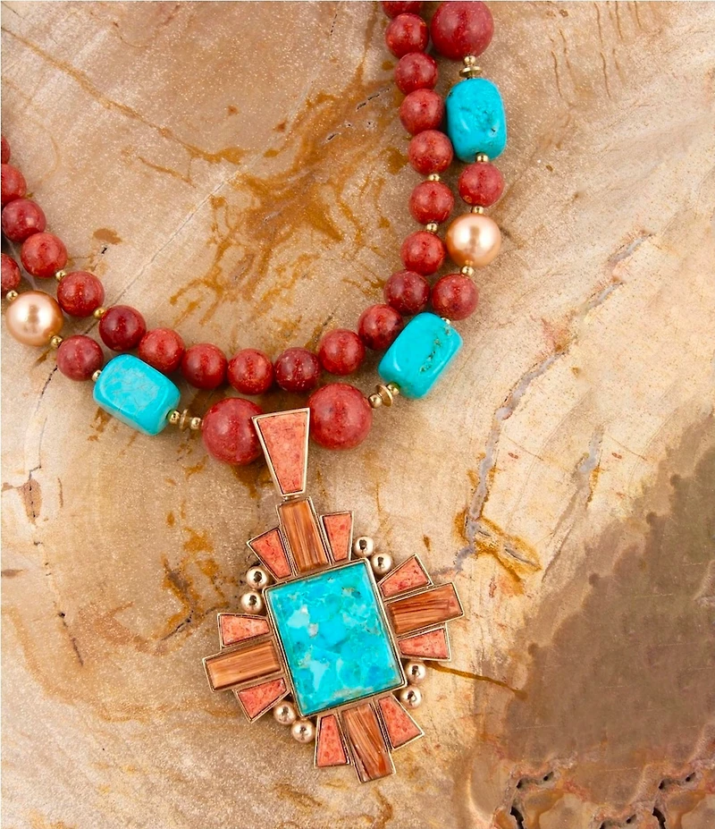 Barse Bronze and Genuine Baguette Statement Necklace