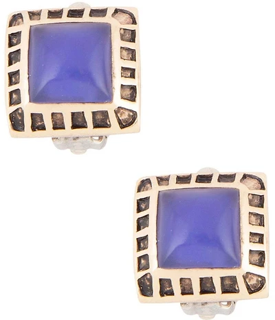 Barse Blue Agate Golden Clip Earrings