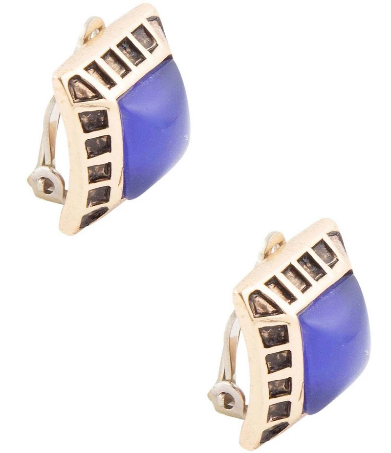 Barse Blue Agate Golden Clip Earrings