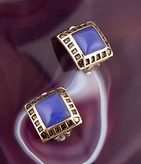 Barse Blue Agate Golden Clip Earrings