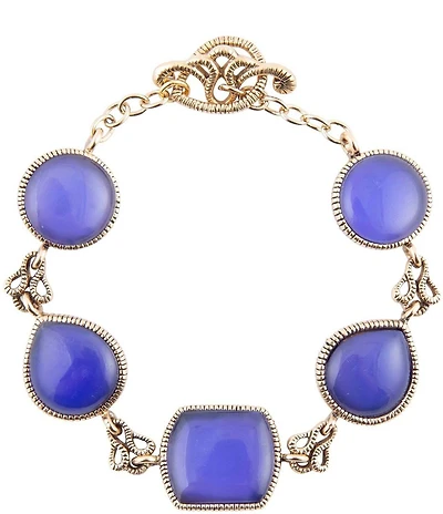 Barse Lace Blue Agate Link Golden Bracelet
