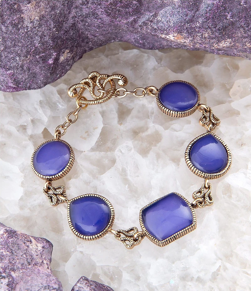 Barse Lace Blue Agate Link Golden Bracelet