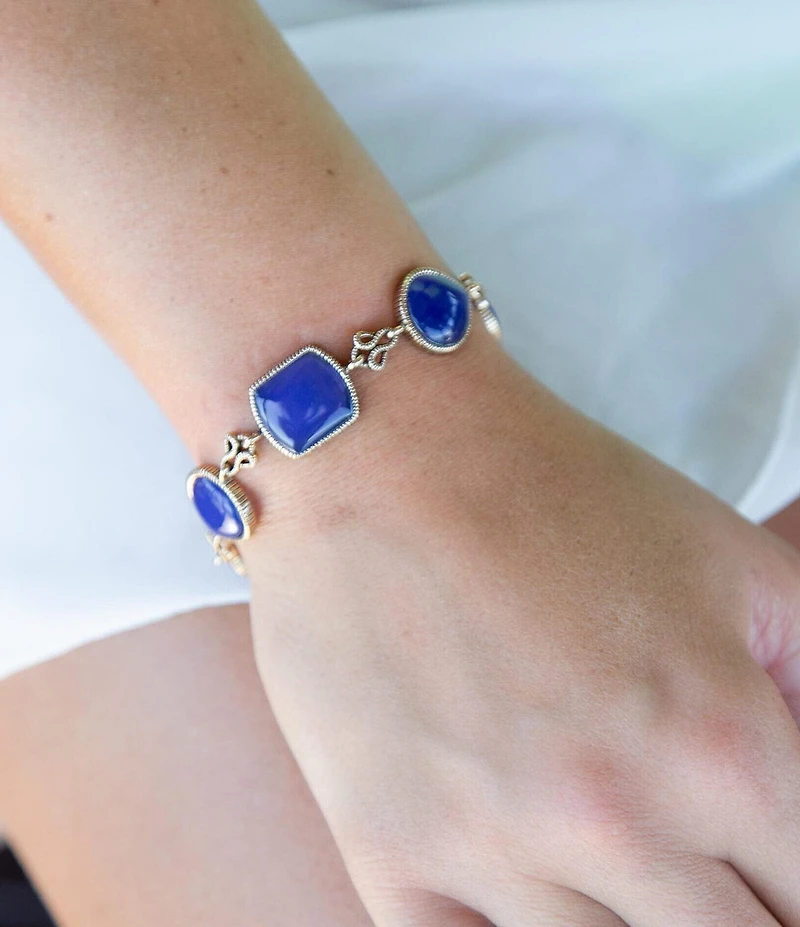 Barse Lace Blue Agate Link Golden Bracelet